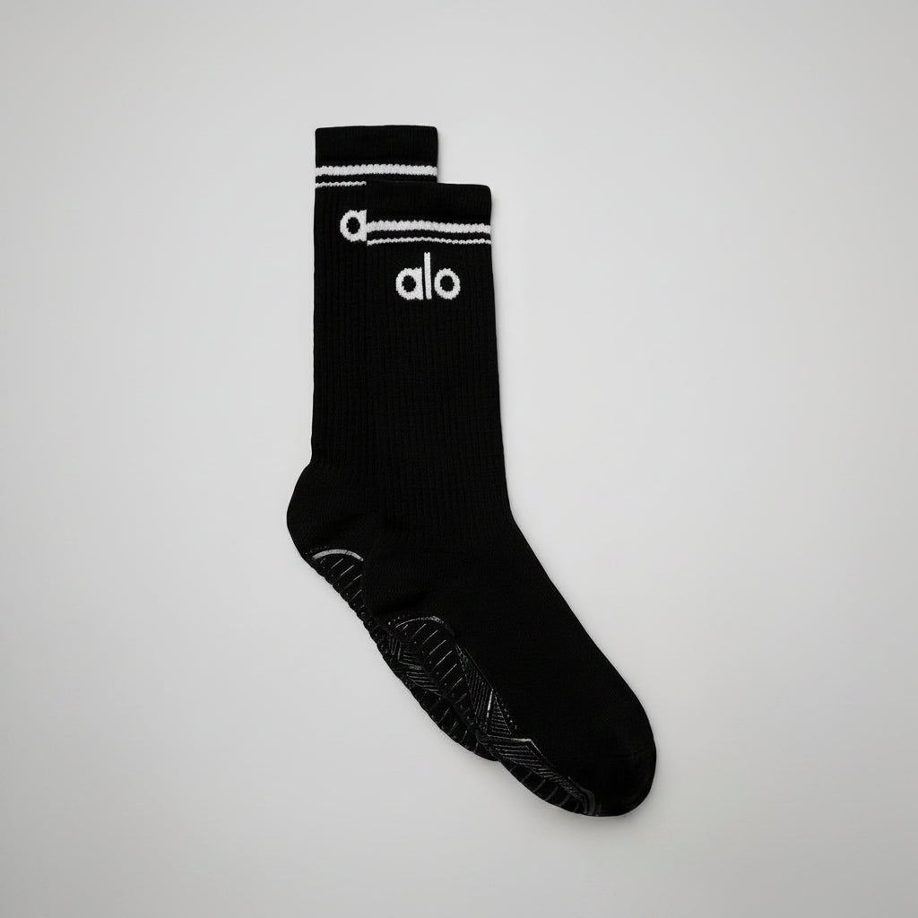Women's Throwback Barre Sock - Black/White--0