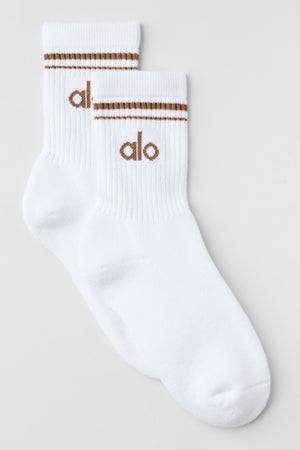 Unisex Half-Crew Throwback Sock - White/Sun Kissed Brown
