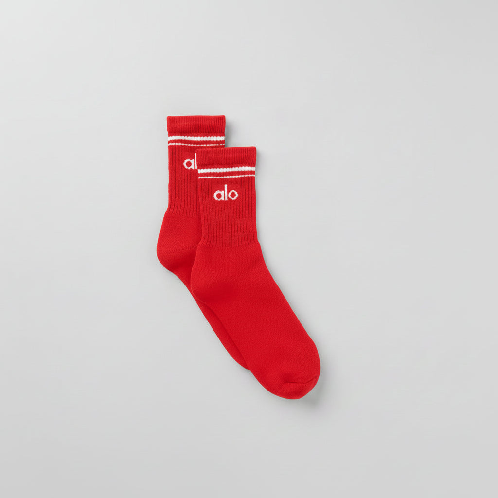 Unisex Half-Crew Throwback Sock - Bright Red/White--0