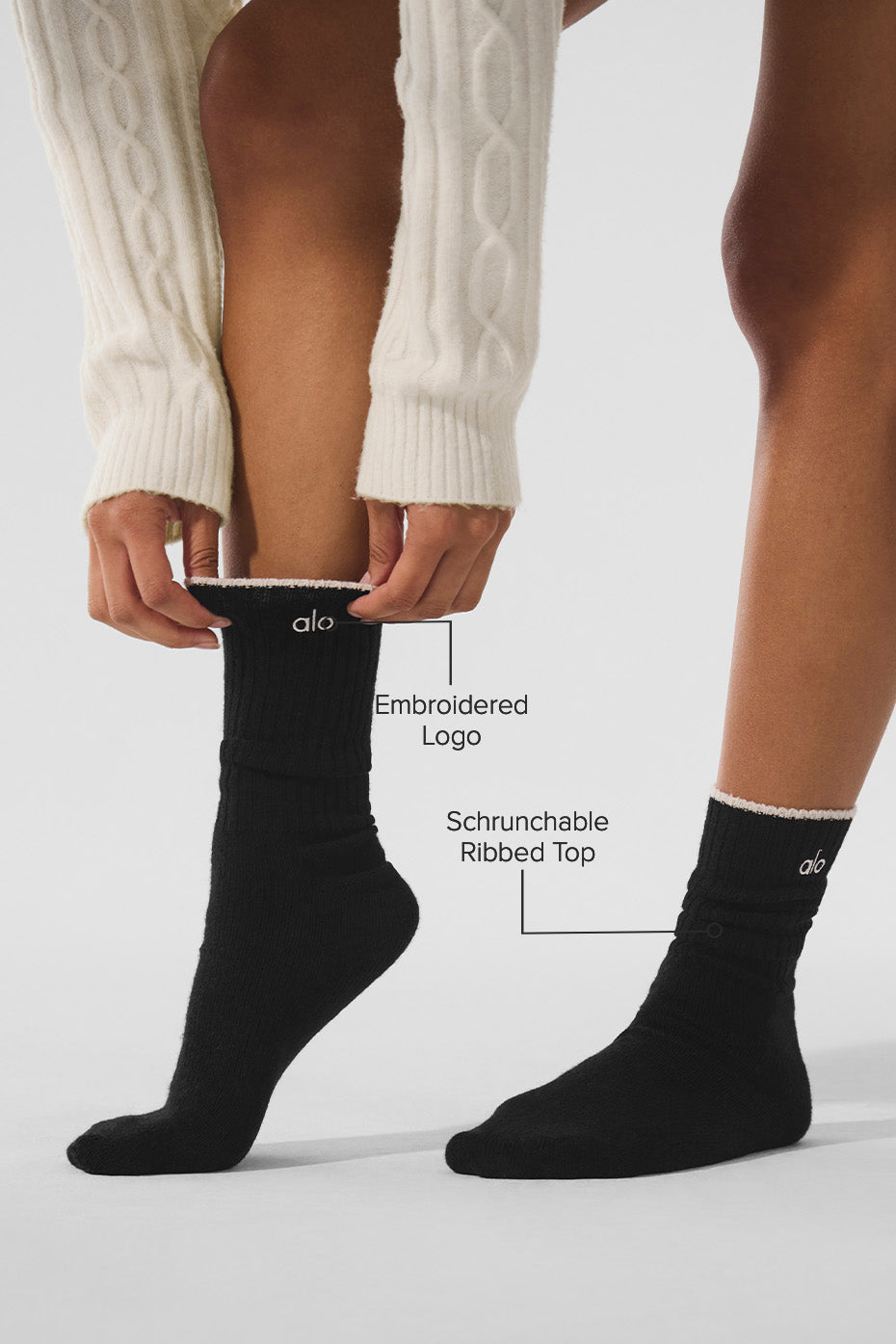 Unisex Wool Cashmere Light Frosted Sock - Black/Ivory--1