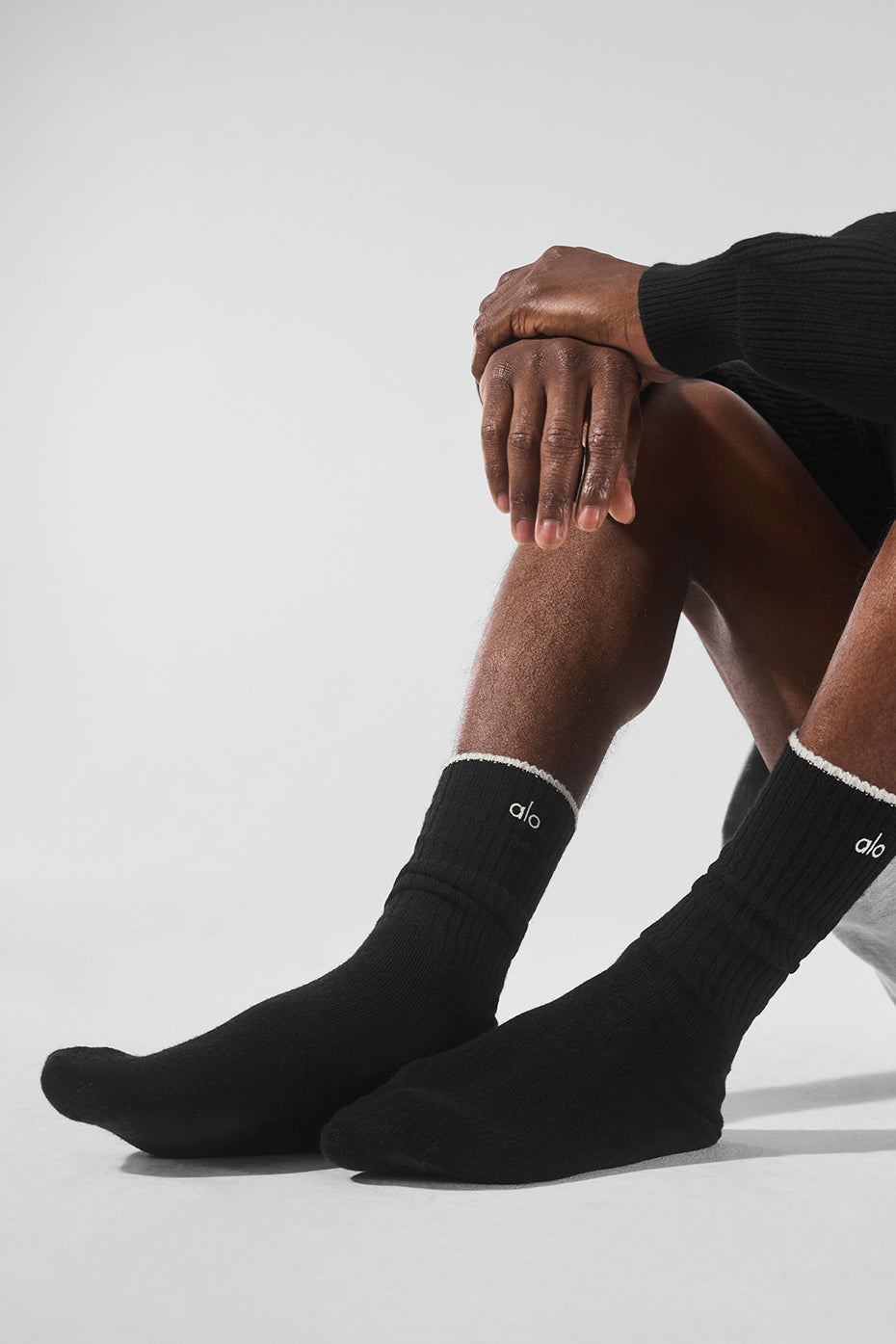 Unisex Wool Cashmere Light Frosted Sock - Black/Ivory--2
