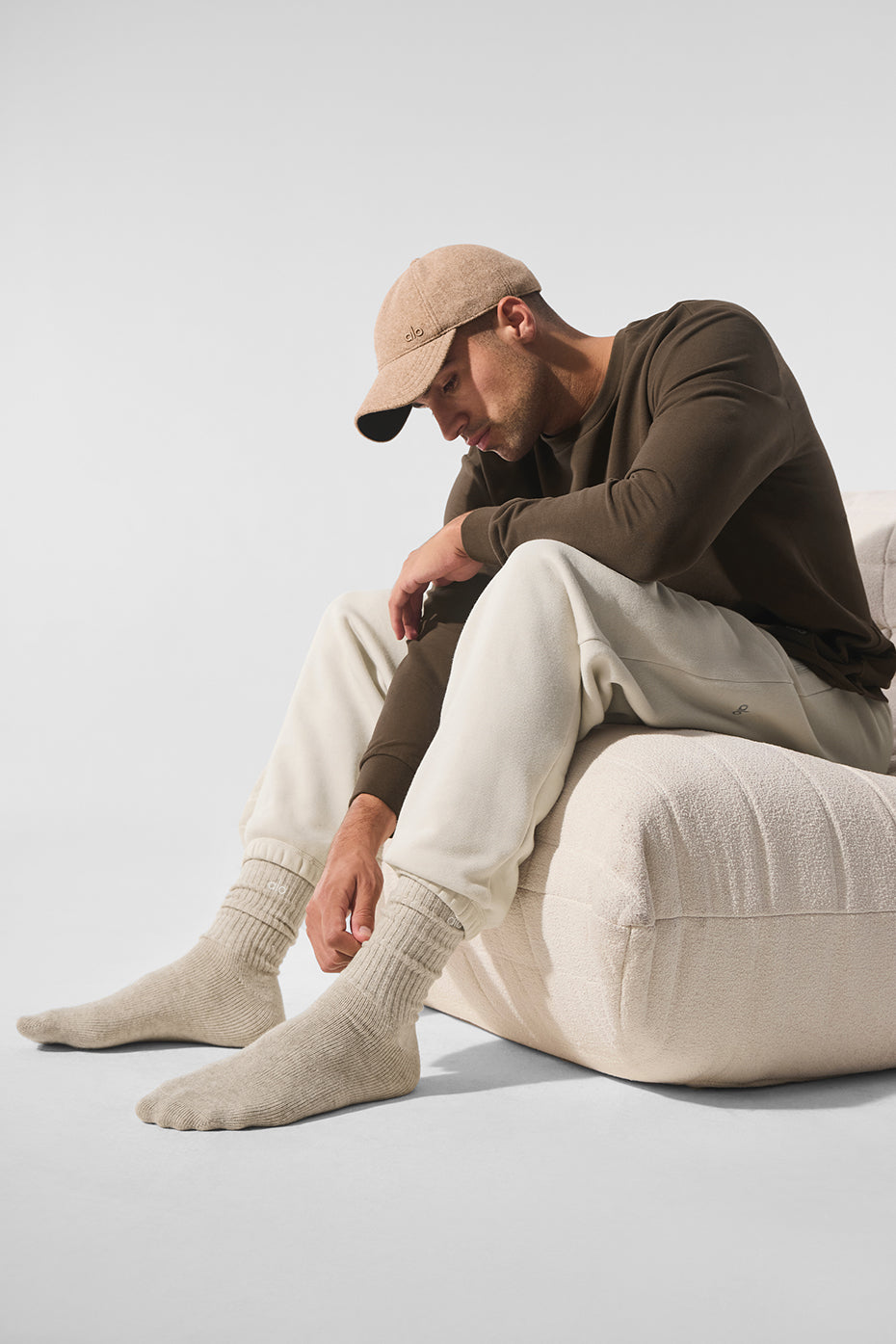 Unisex Wool Cashmere Light Frosted Sock - Winter Latte/Ivory--3