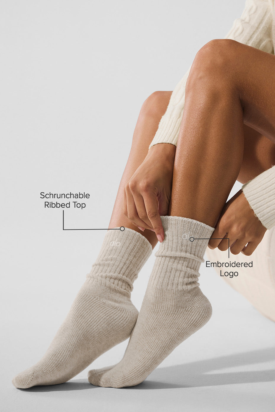 Unisex Wool Cashmere Light Frosted Sock - Winter Latte/Ivory--1