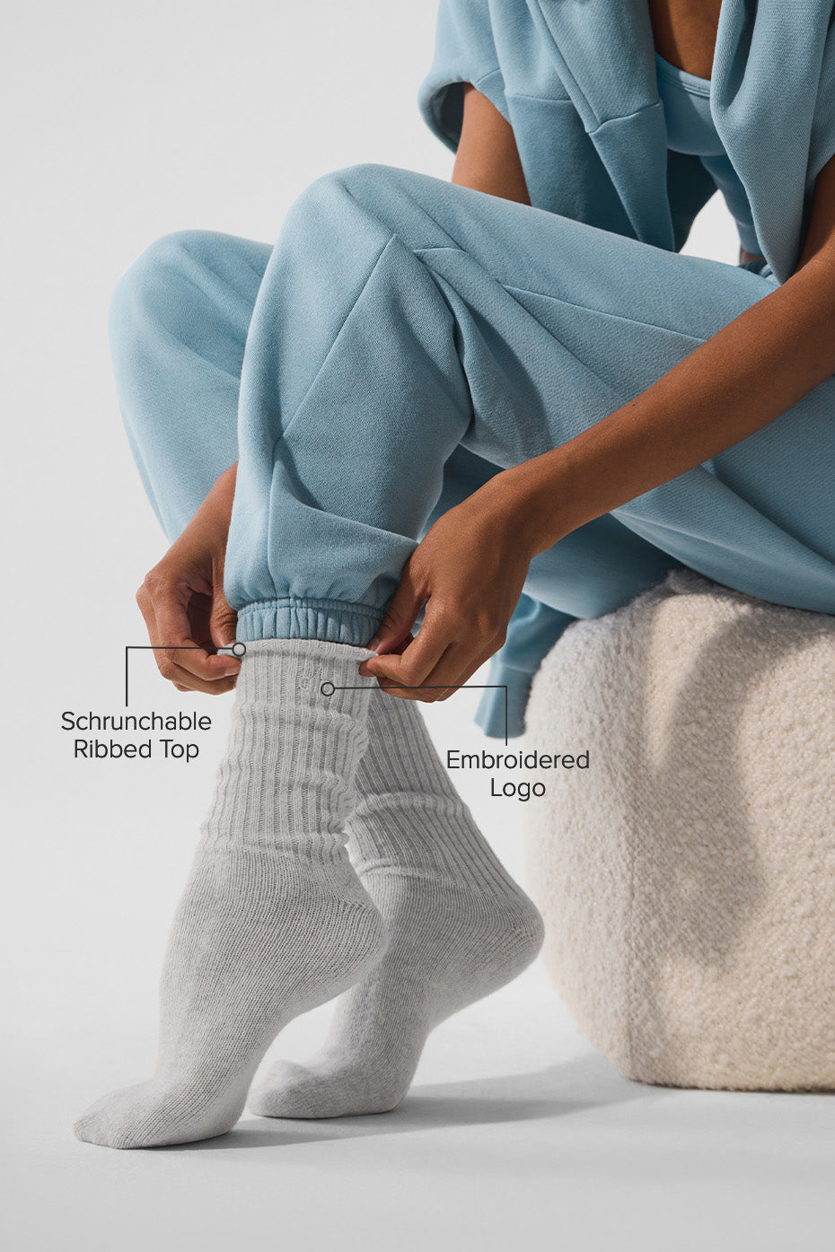 Unisex Wool Cashmere Light Frosted Sock - Light Heather Grey/Ivory--1