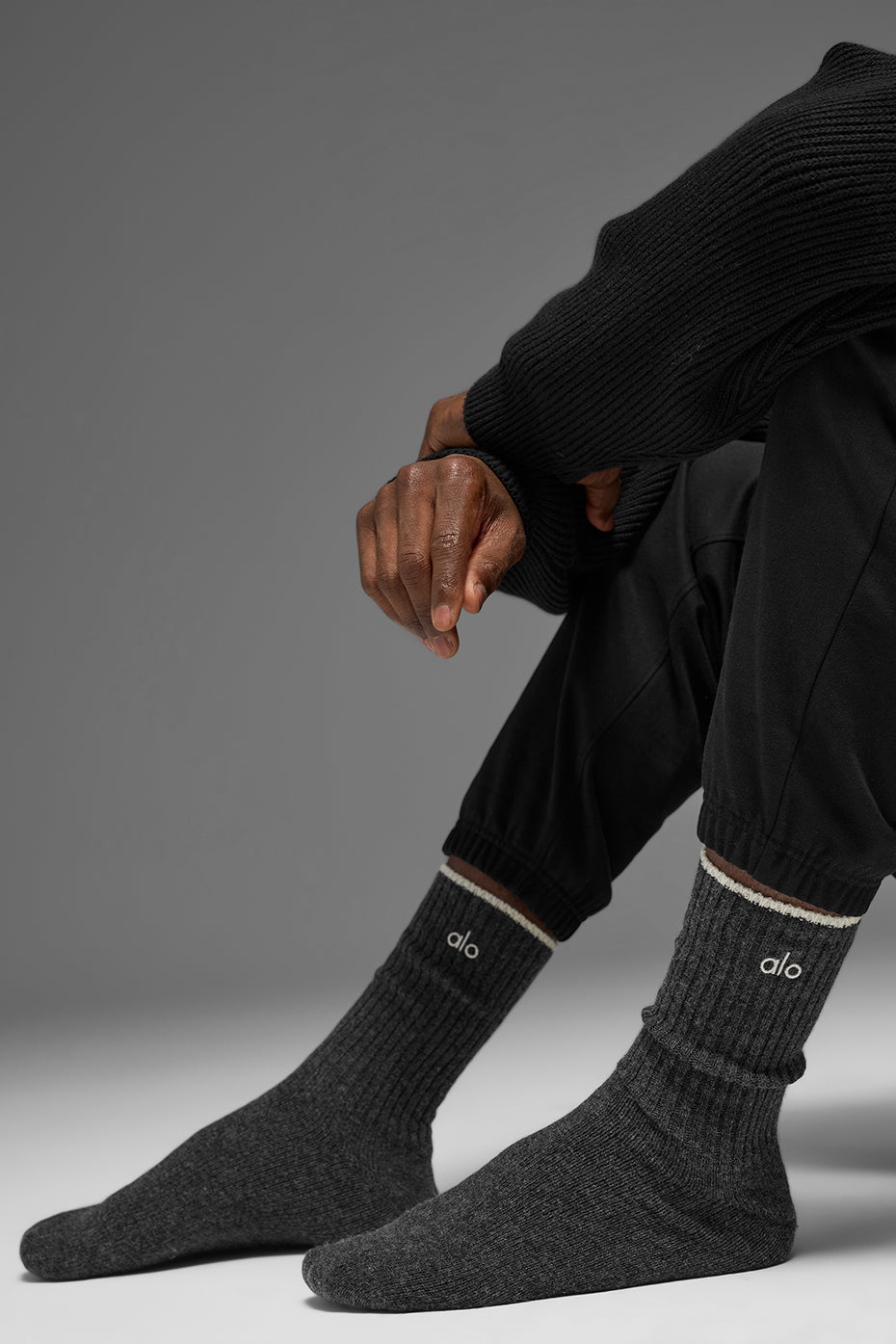 Unisex Wool Cashmere Light Frosted Sock - Dark Slate Grey/Ivory--2