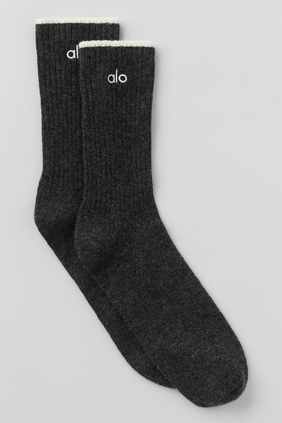 Unisex Wool Cashmere Light Frosted Sock - Dark Slate Grey/Ivory--0