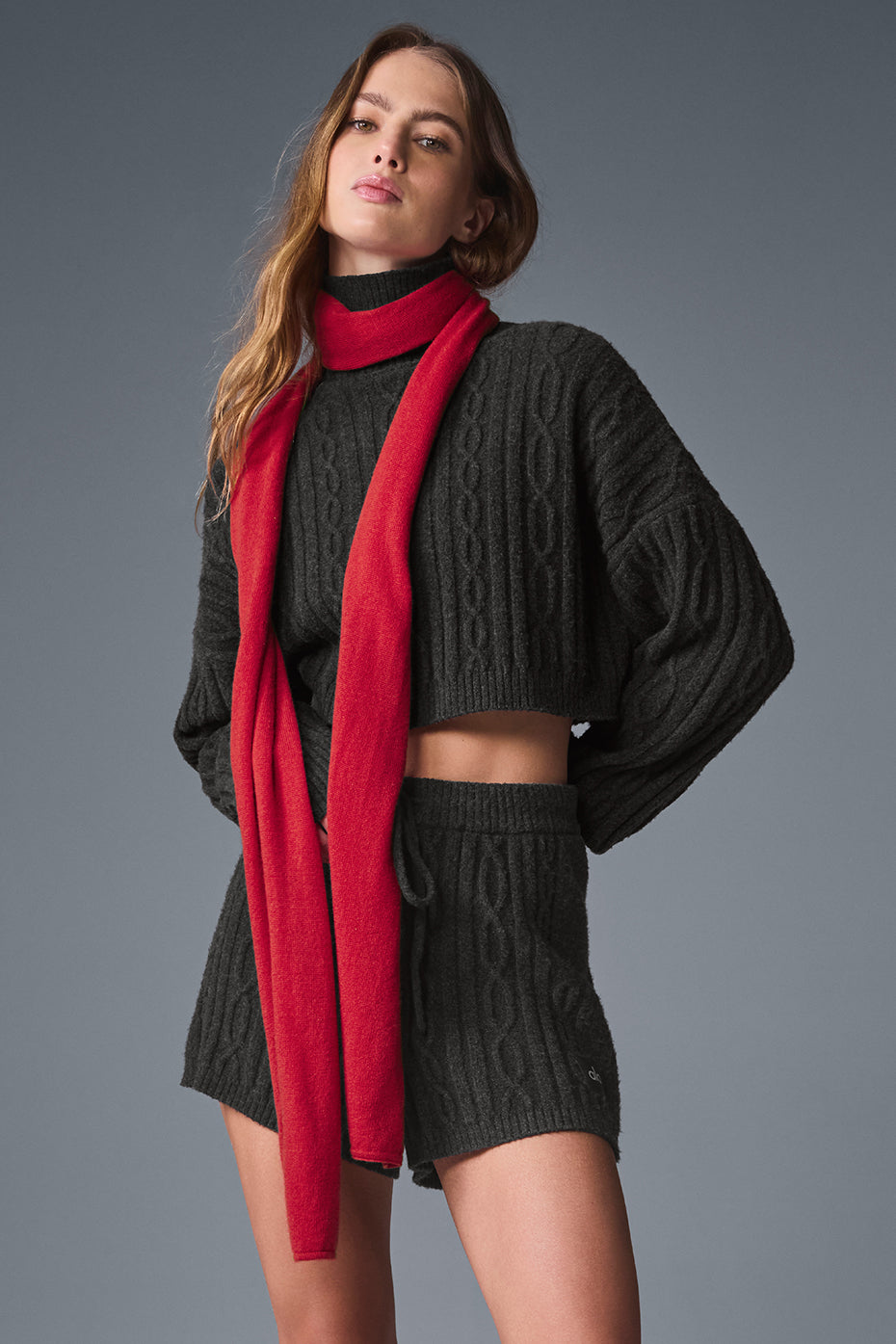 Cashmere Light Frosted Scarf - Red Ribbon--0