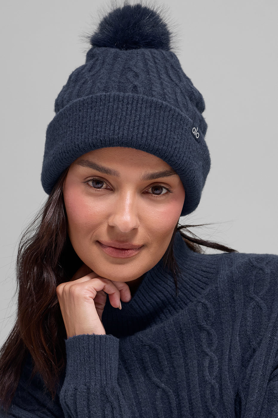 Cable Knit Winter Bliss Beanie - Navy--0