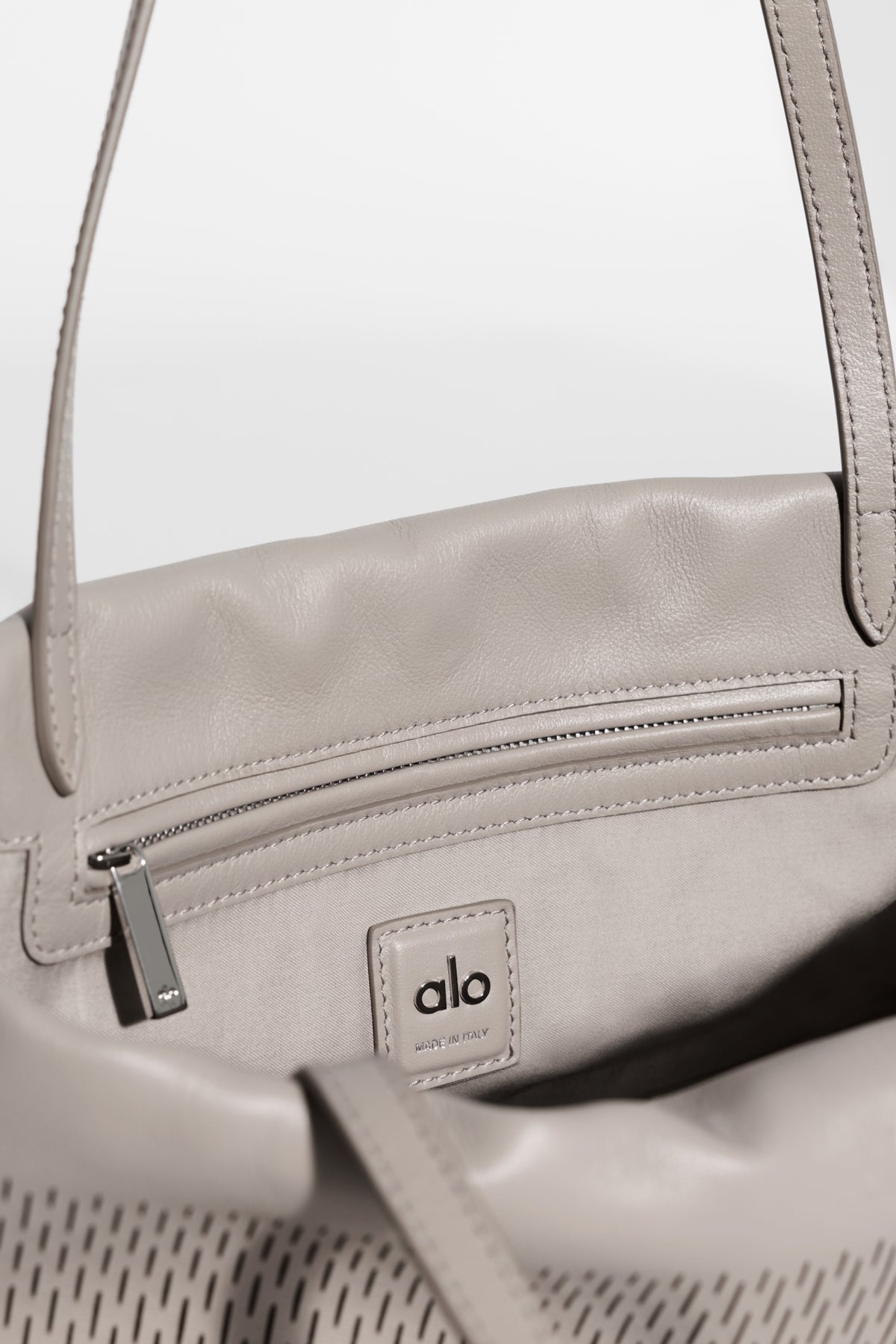 ALO Leather Mesh Mini Unwind Cinch - Warm Gravel Leather Mesh--3