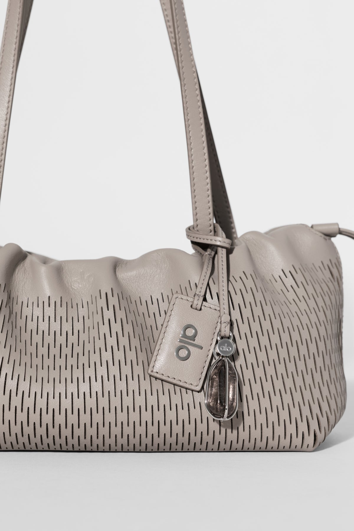 ALO Leather Mesh Mini Unwind Cinch - Warm Gravel Leather Mesh--4