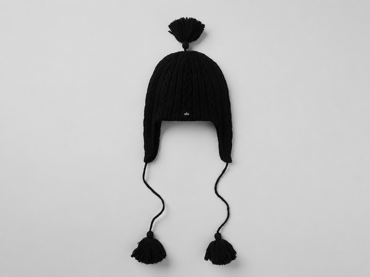 Cable Knit Winter Bliss Earflap Beanie - Black--0