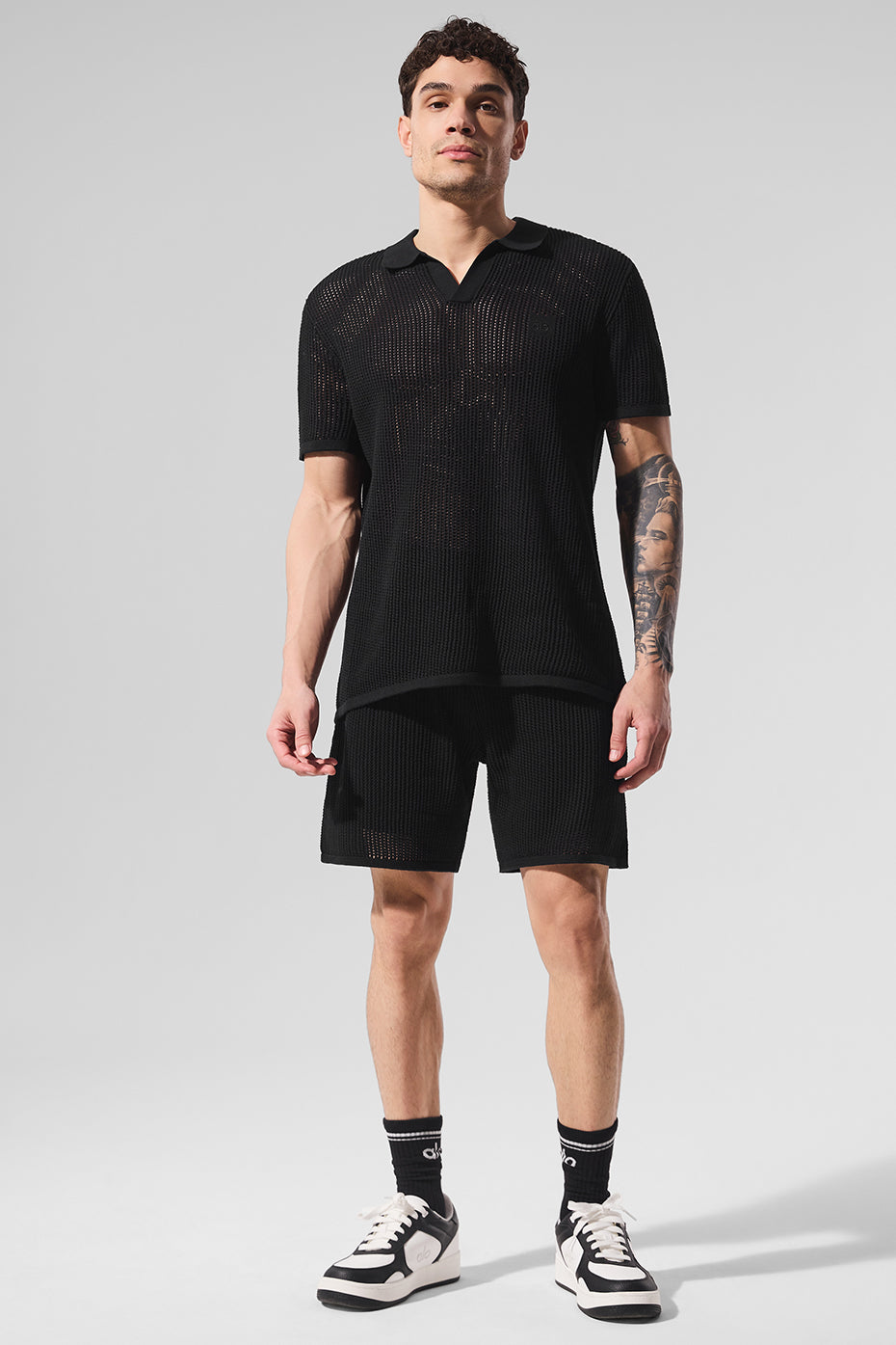 Open-Knit Polo - Black--0