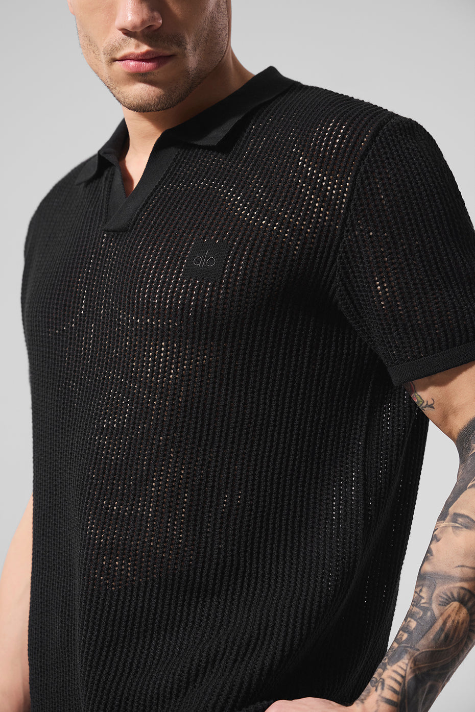 Open-Knit Polo - Black--1