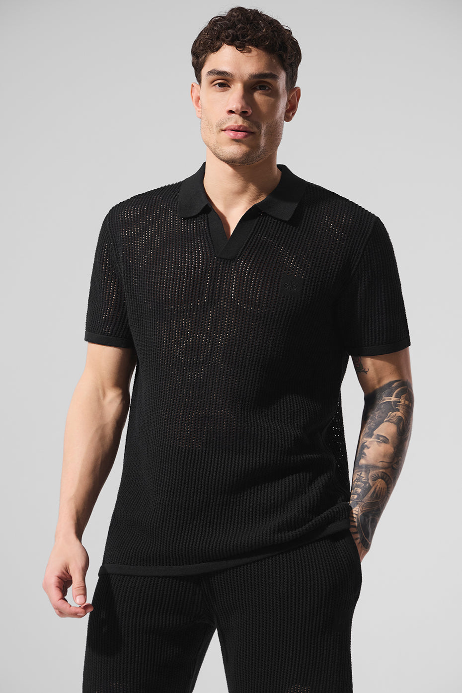 Open-Knit Polo - Black--2