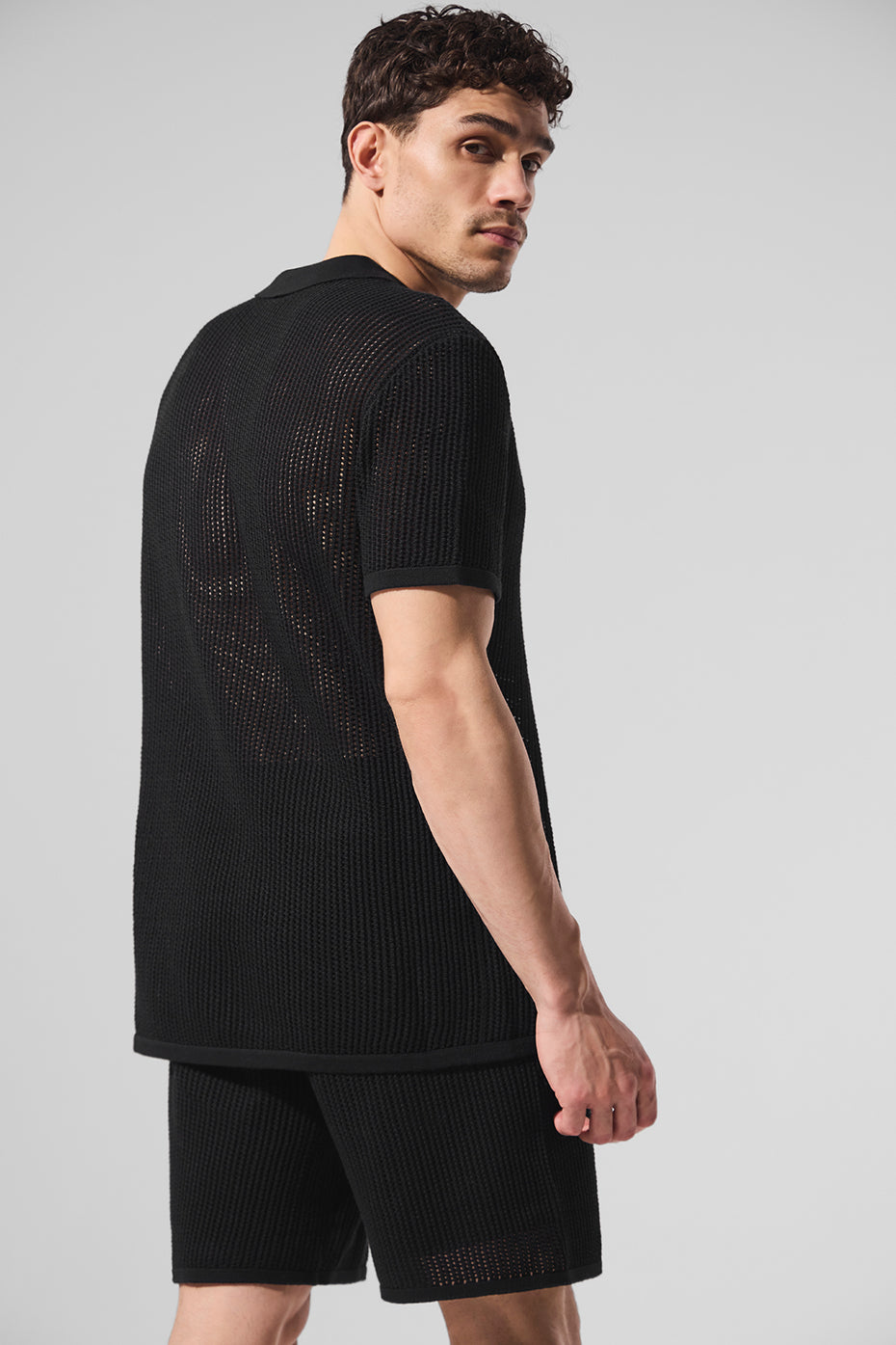Open-Knit Polo - Black--3