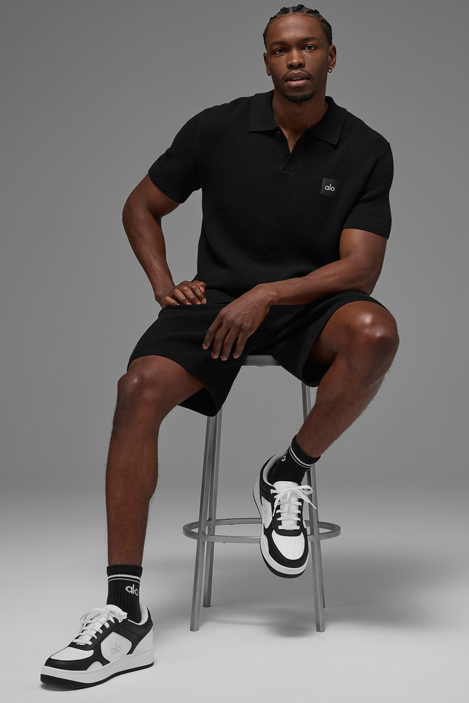 Sports Club Sweater Knit Polo - Black--4