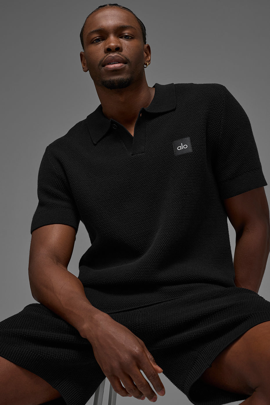 Sports Club Sweater Knit Polo - Black--0