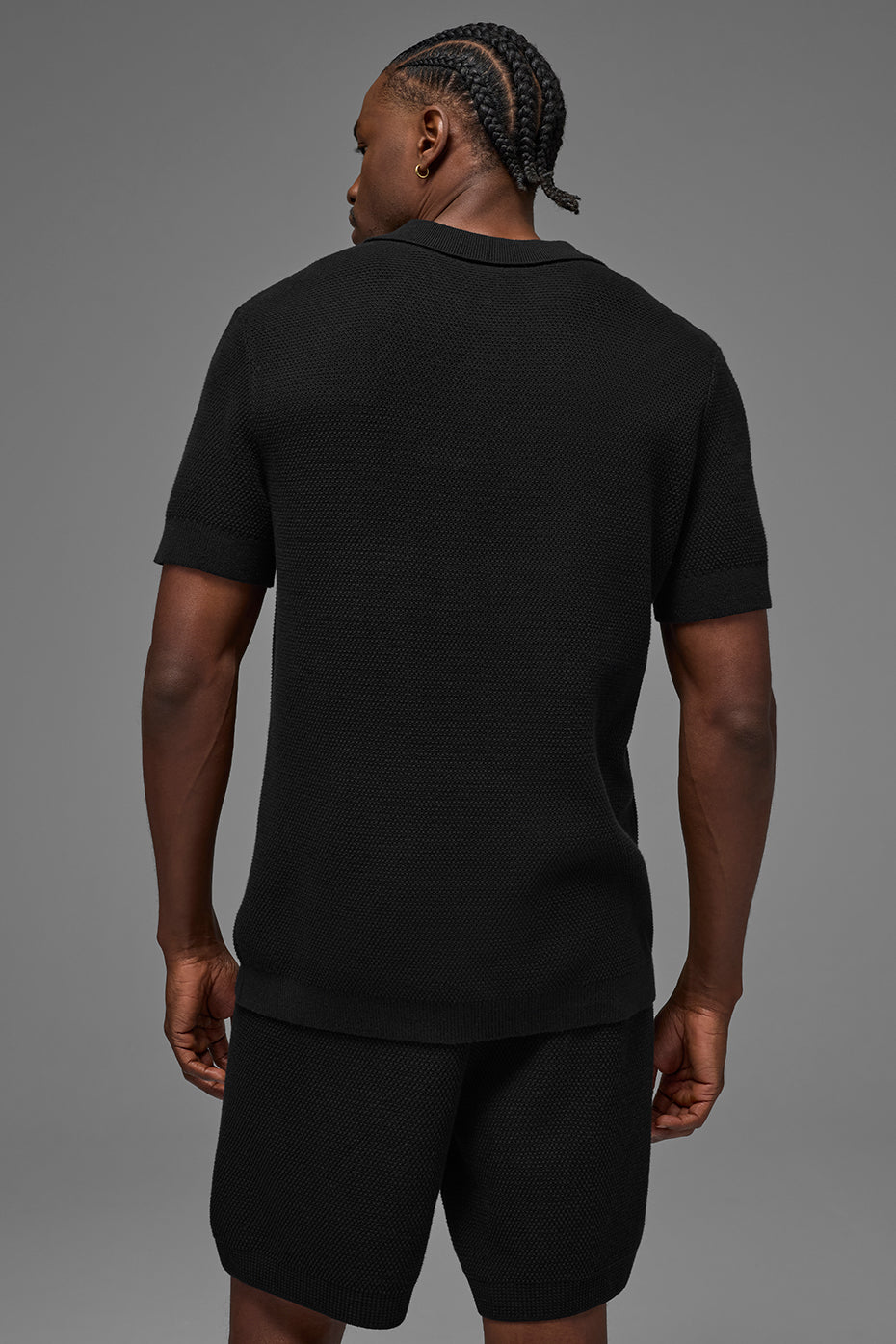 Sports Club Sweater Knit Polo - Black--2