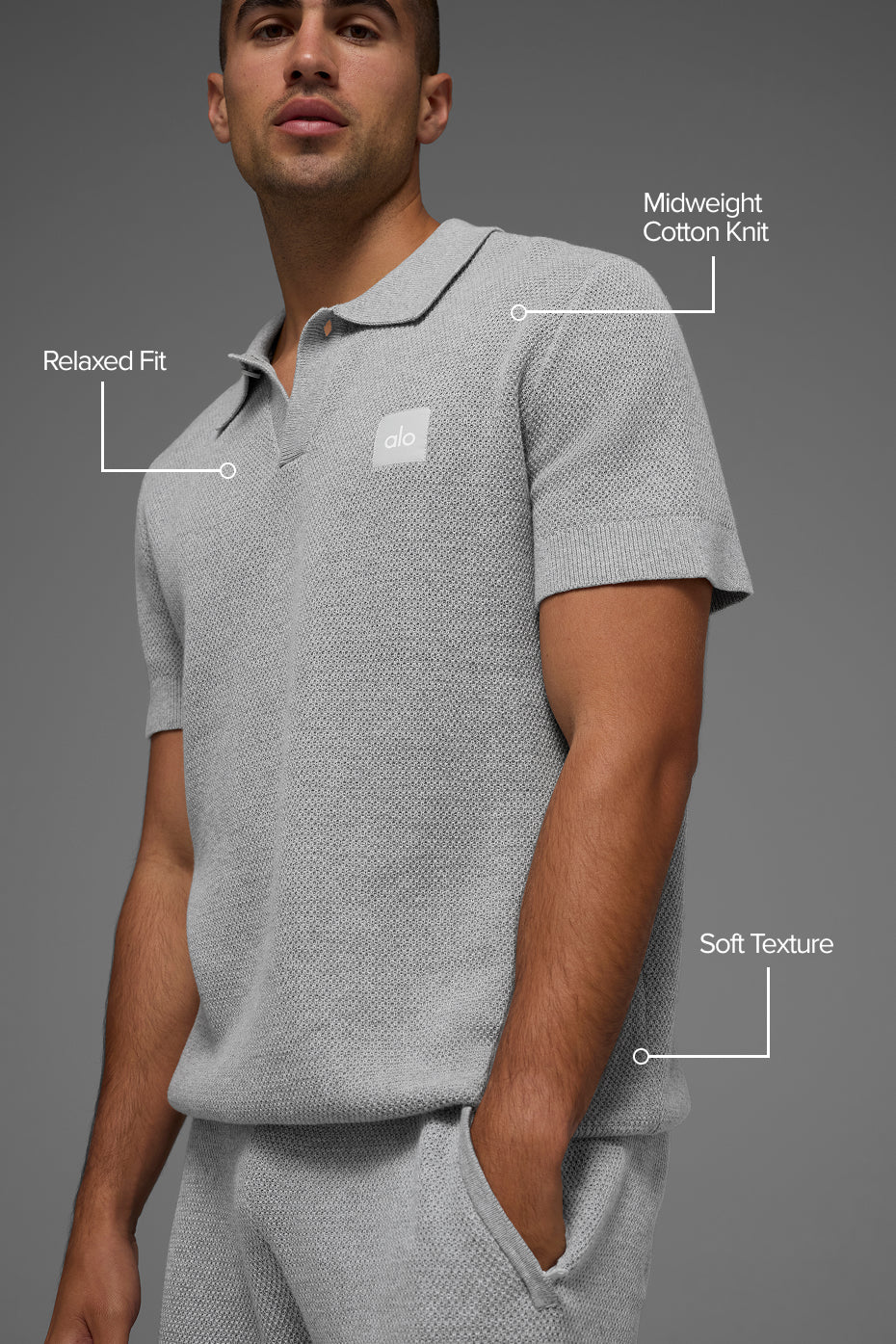 Sports Club Sweater Knit Polo - Athletic Heather Grey--1