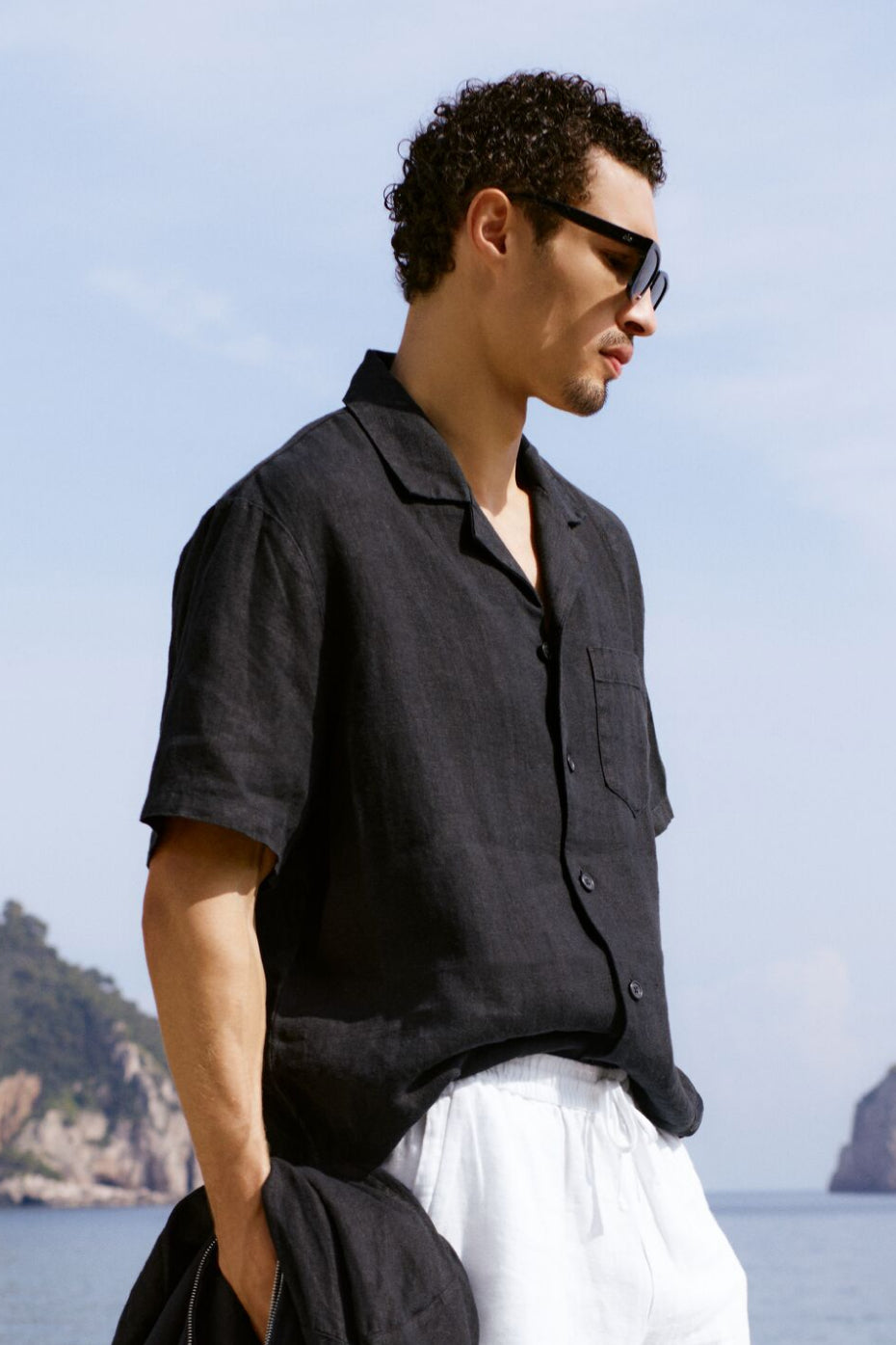 Linen Days Short Sleeve Button Up - Black--0