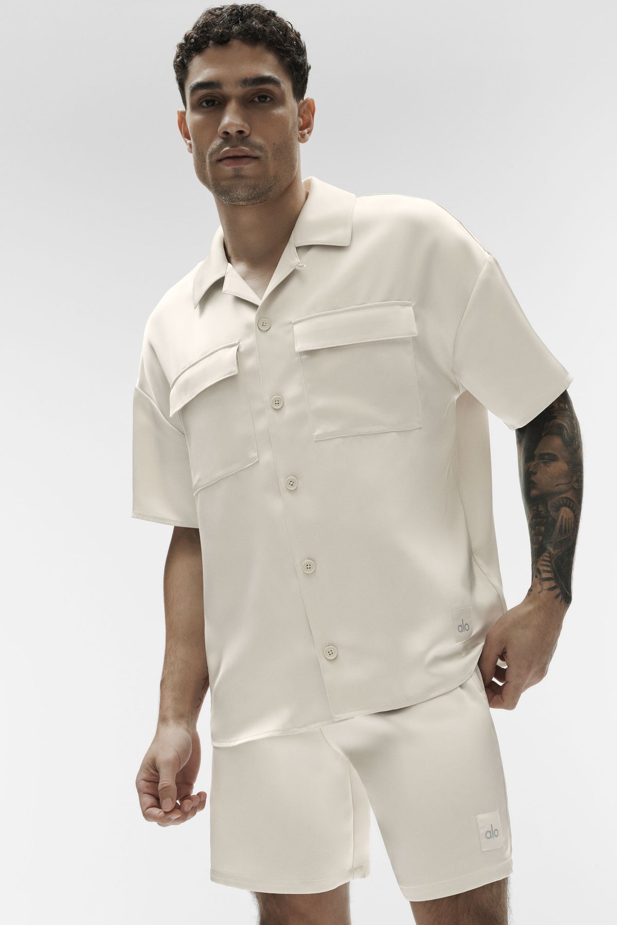 Satin Horizon Short Sleeve Button Up - Bone--0