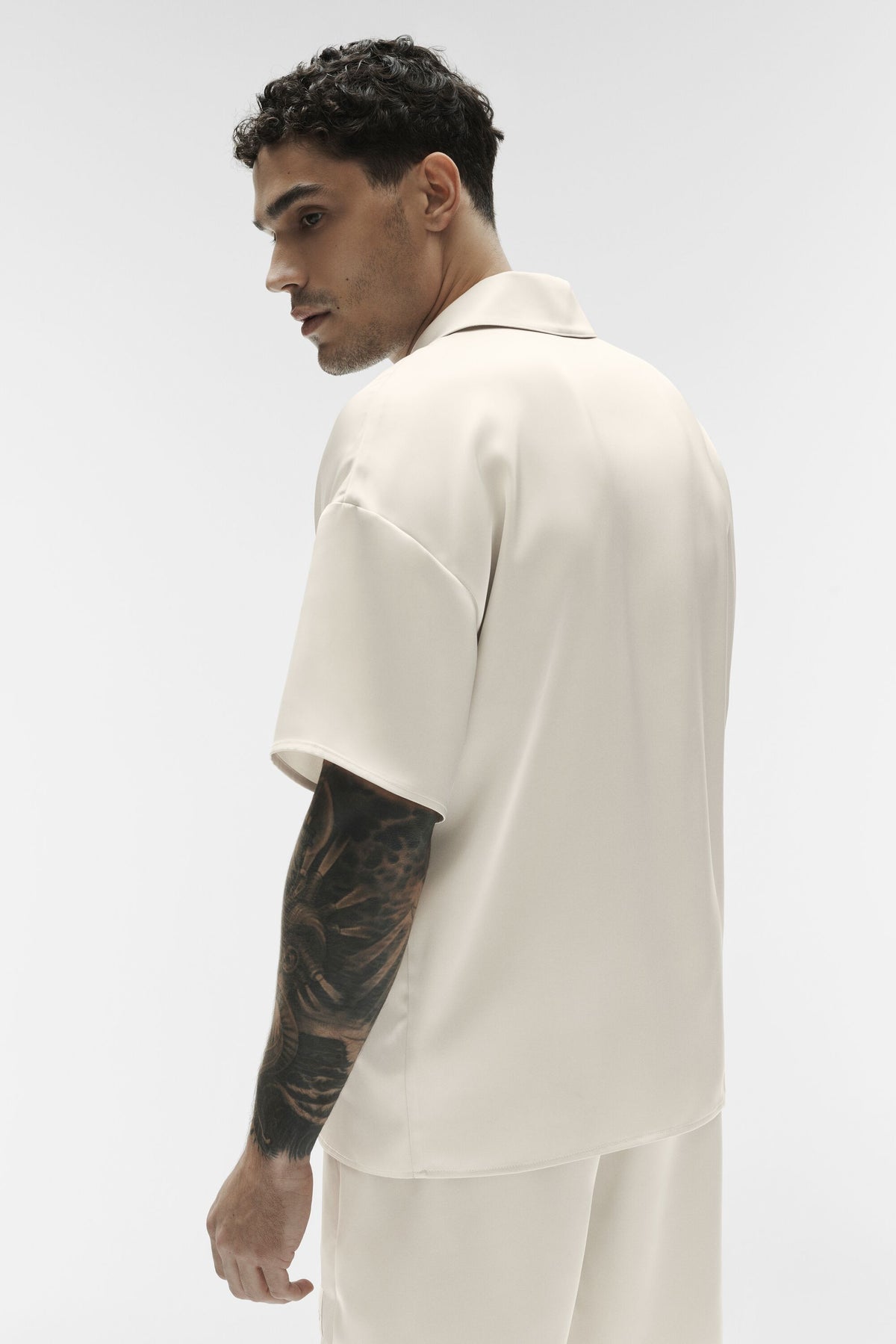 Satin Horizon Short Sleeve Button Up - Bone--2