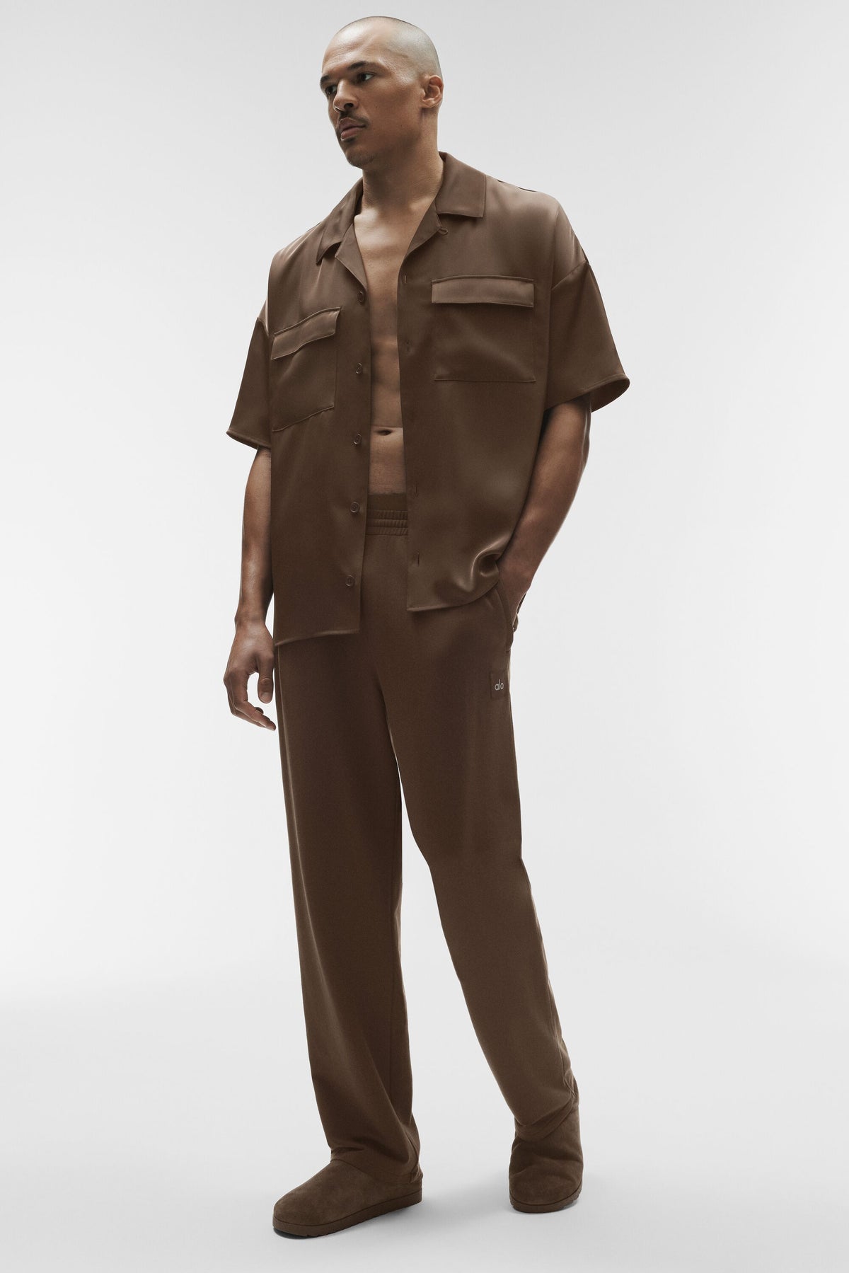 Satin Horizon Short Sleeve Button Up - Espresso--3