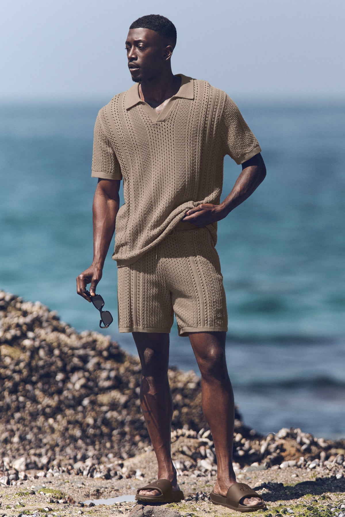 Coastline Knit Short Sleeve Polo - Gravel--0