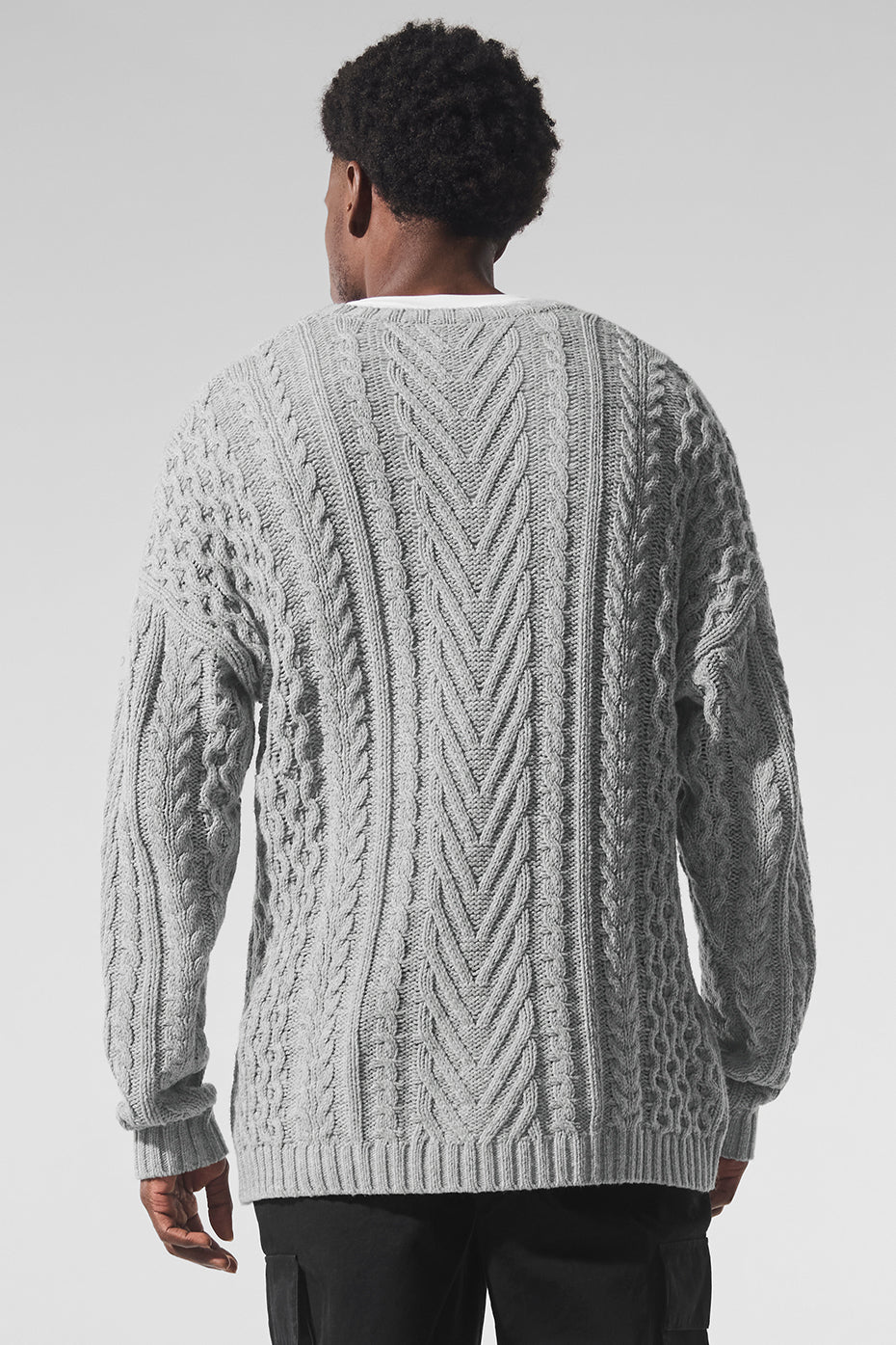 Cable Knit Crew Neck Sweater - Athletic Heather Grey--2