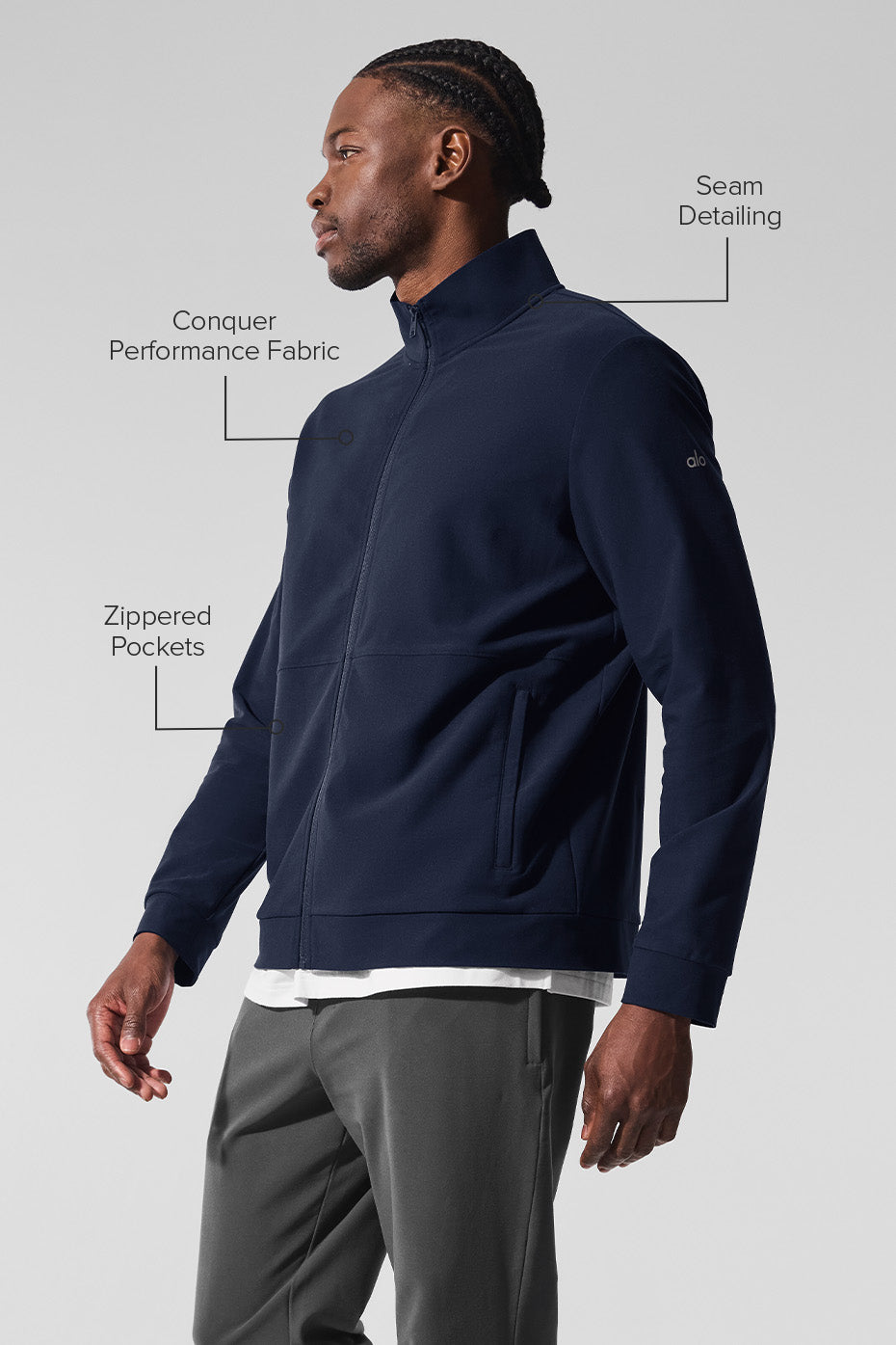 Conquer Max Mock Neck Full Zip - Navy--1