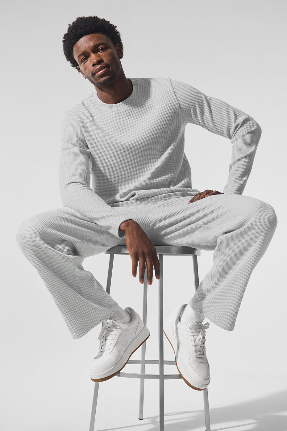 Elevate Waffle Long Sleeve Crew - Athletic Heather Grey--4