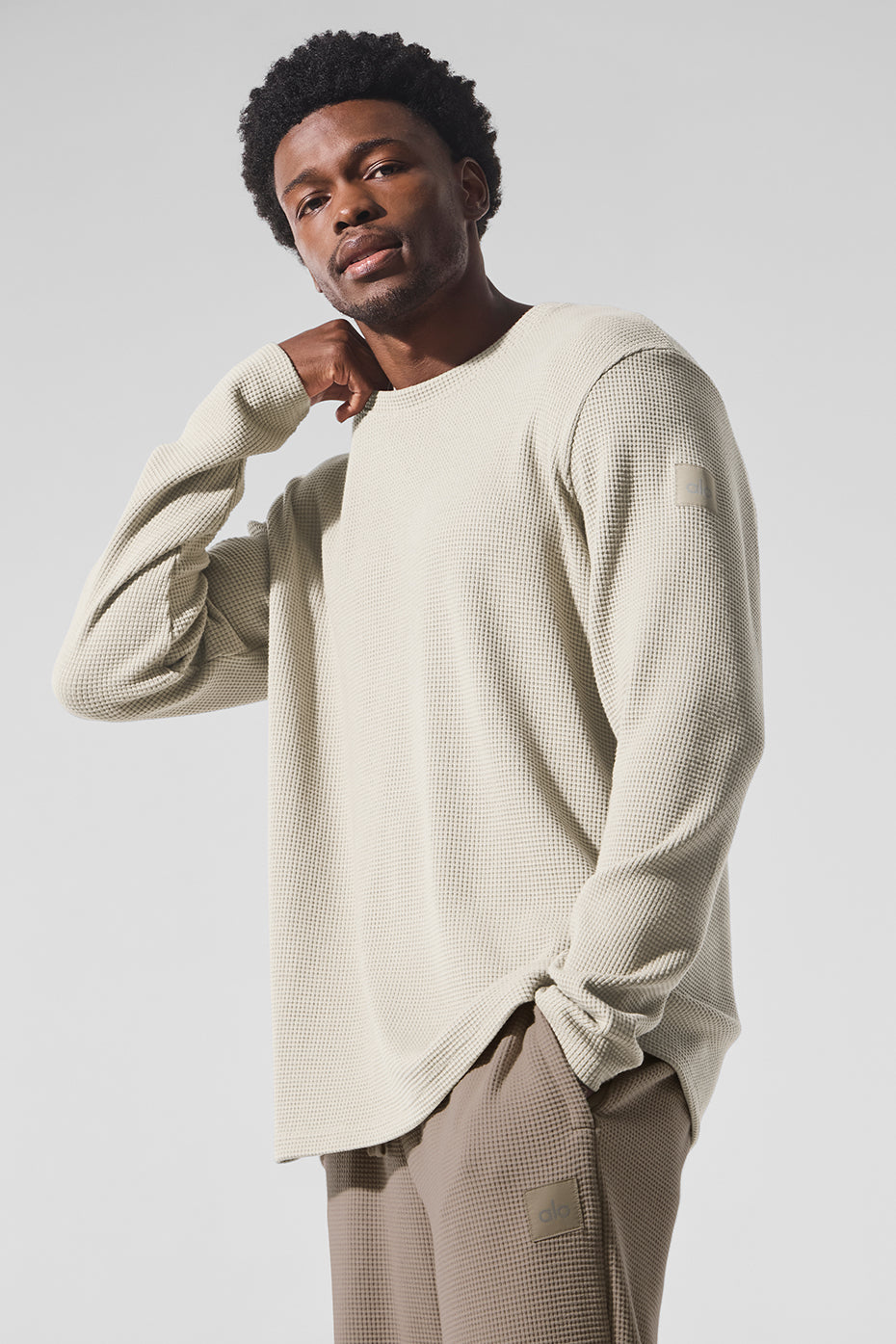 Elevate Waffle Long Sleeve Crew - Bone--3