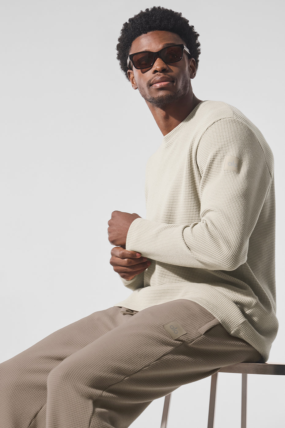Elevate Waffle Long Sleeve Crew - Bone--2