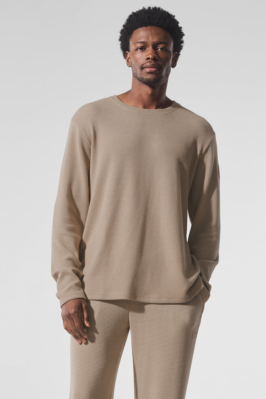 Elevate Waffle Long Sleeve Crew - Gravel--0