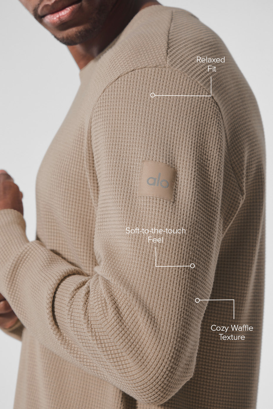 Elevate Waffle Long Sleeve Crew - Gravel--1