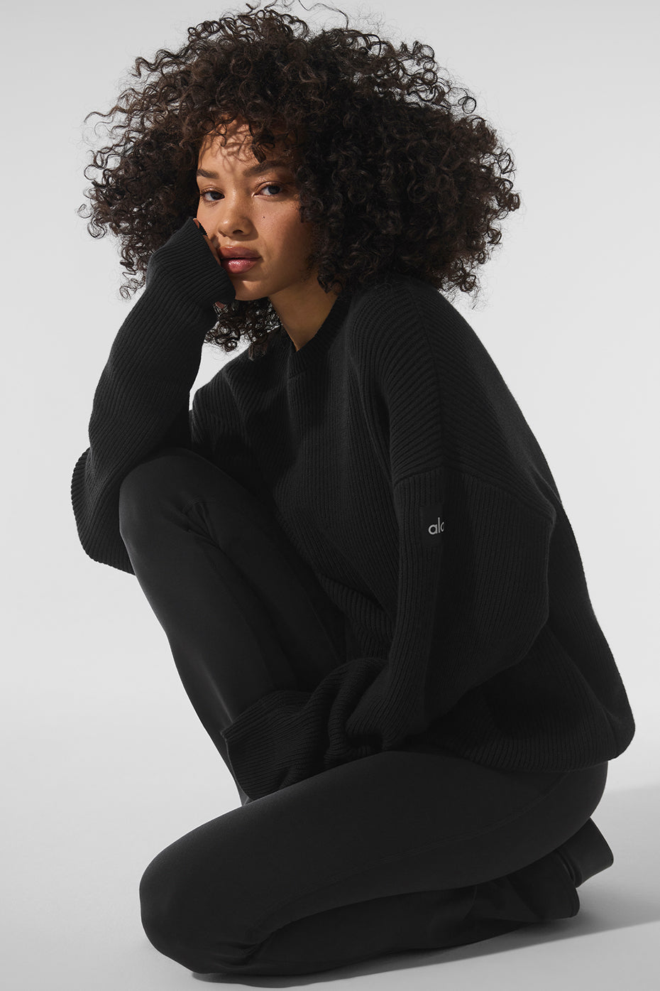 Domain Rib Knit Crew Sweater - Black--4