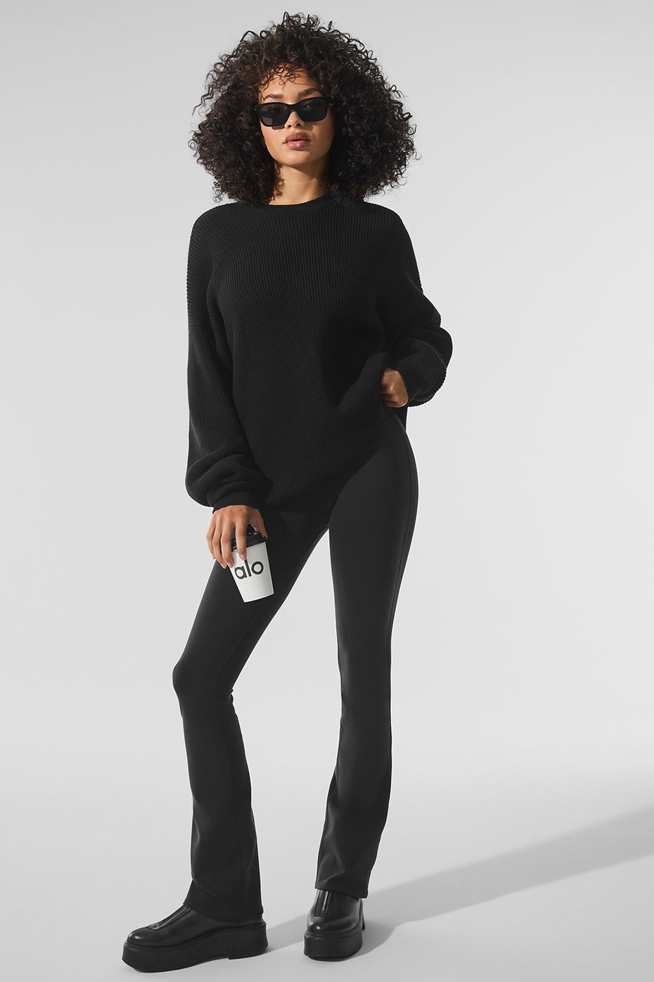 Domain Rib Knit Crew Sweater - Black--3