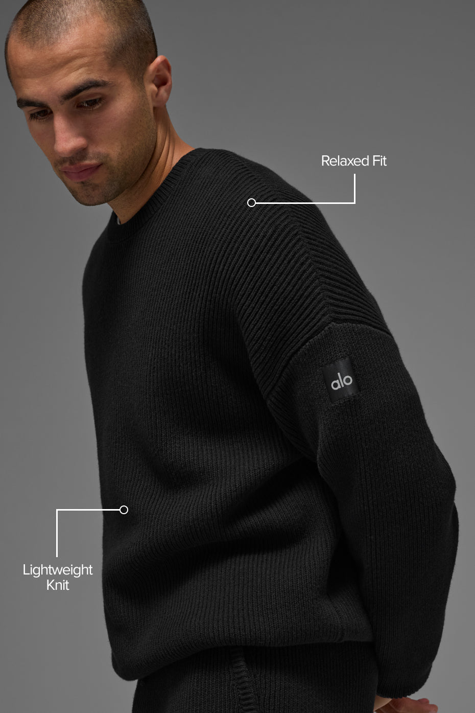 Domain Rib Knit Crew Sweater - Black--1
