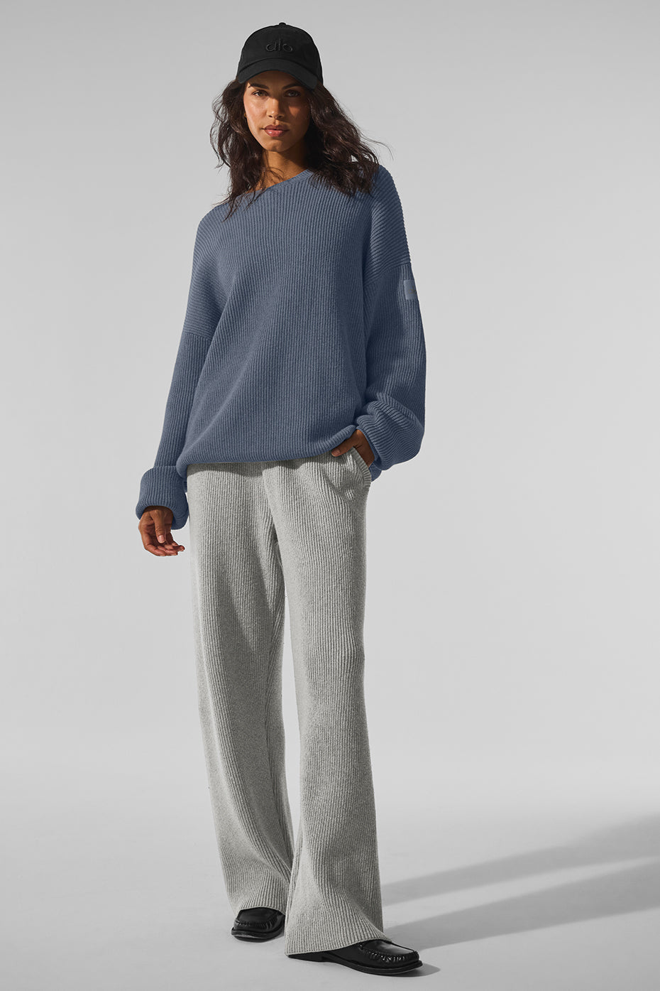 Domain Rib Knit Crew Sweater - Bluestone--3