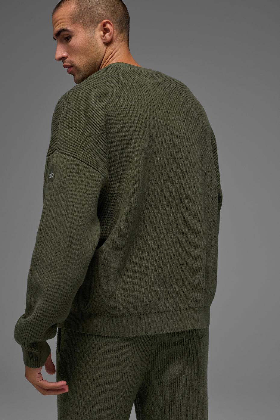 Domain Rib Knit Crew Sweater - Green Olive--2
