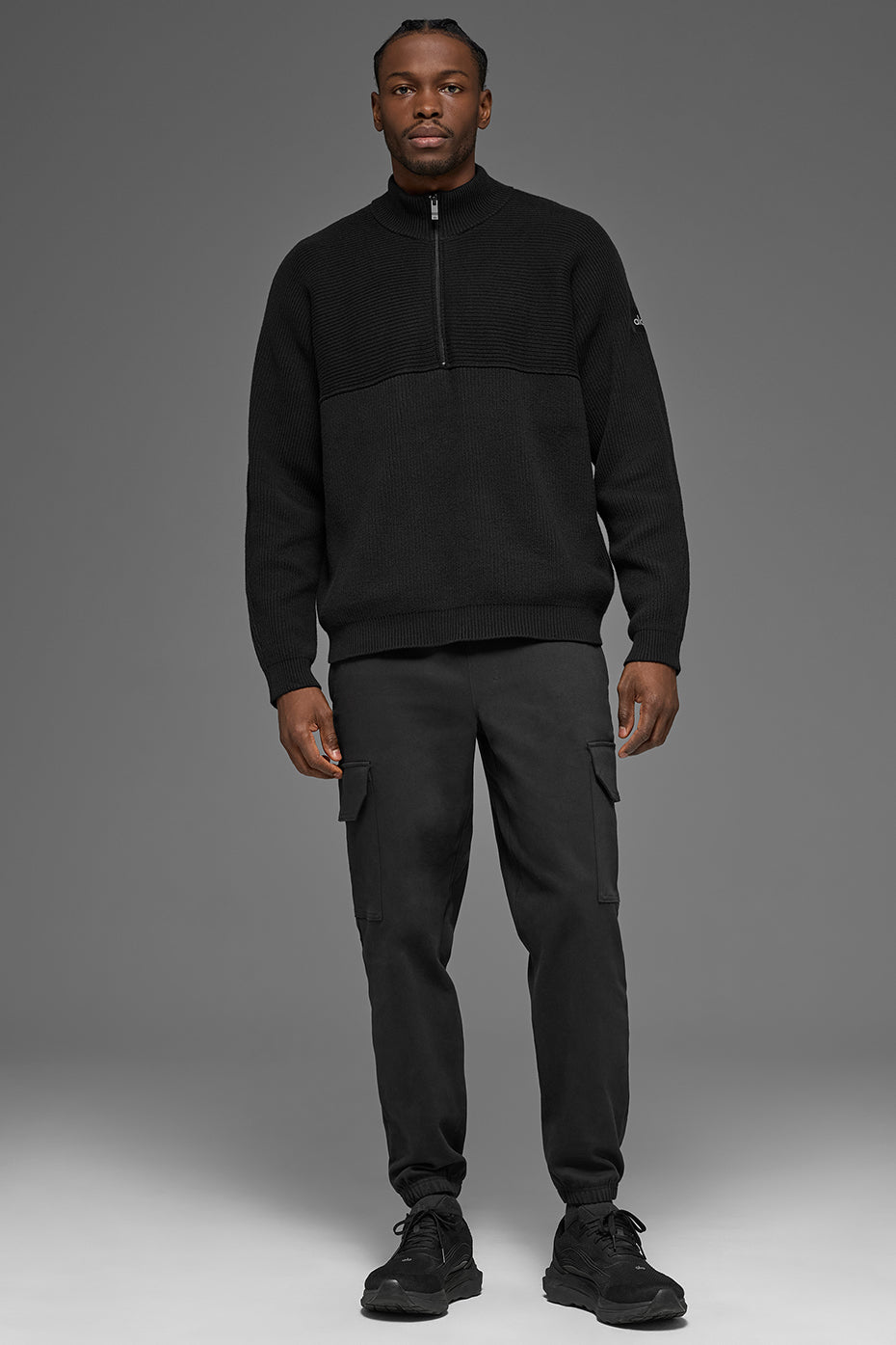 Domain Shift Rib Knit 1/4 Zip Sweater - Black--4