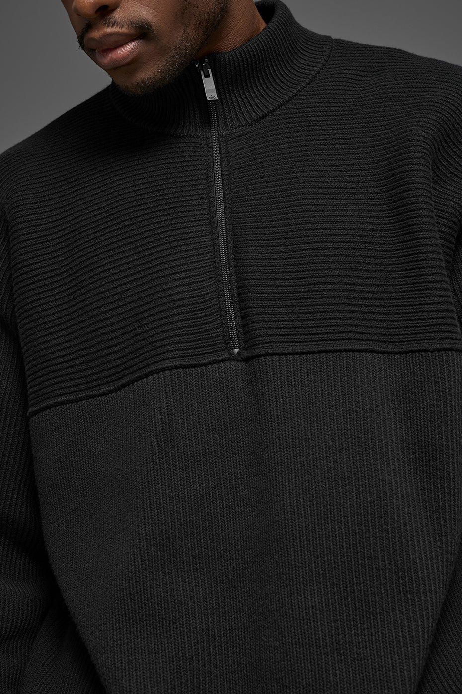 Domain Shift Rib Knit 1/4 Zip Sweater - Black--2