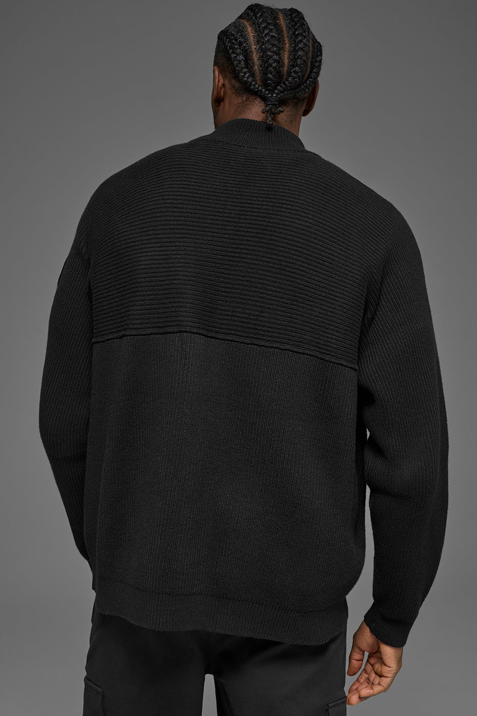 Domain Shift Rib Knit 1/4 Zip Sweater - Black--3