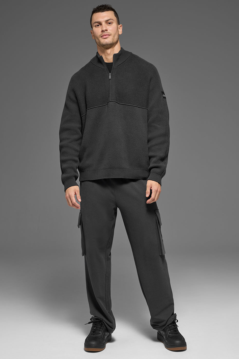 Domain Shift Rib Knit 1/4 Zip Sweater - Anthracite--5