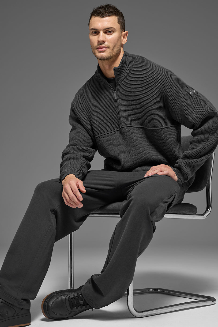 Domain Shift Rib Knit 1/4 Zip Sweater - Anthracite--4