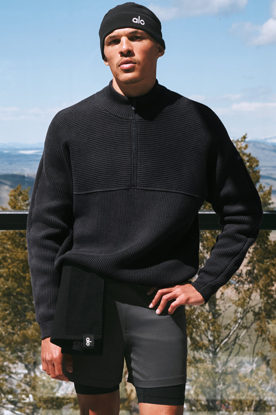 Domain Shift Rib Knit 1/4 Zip Sweater - Anthracite--0