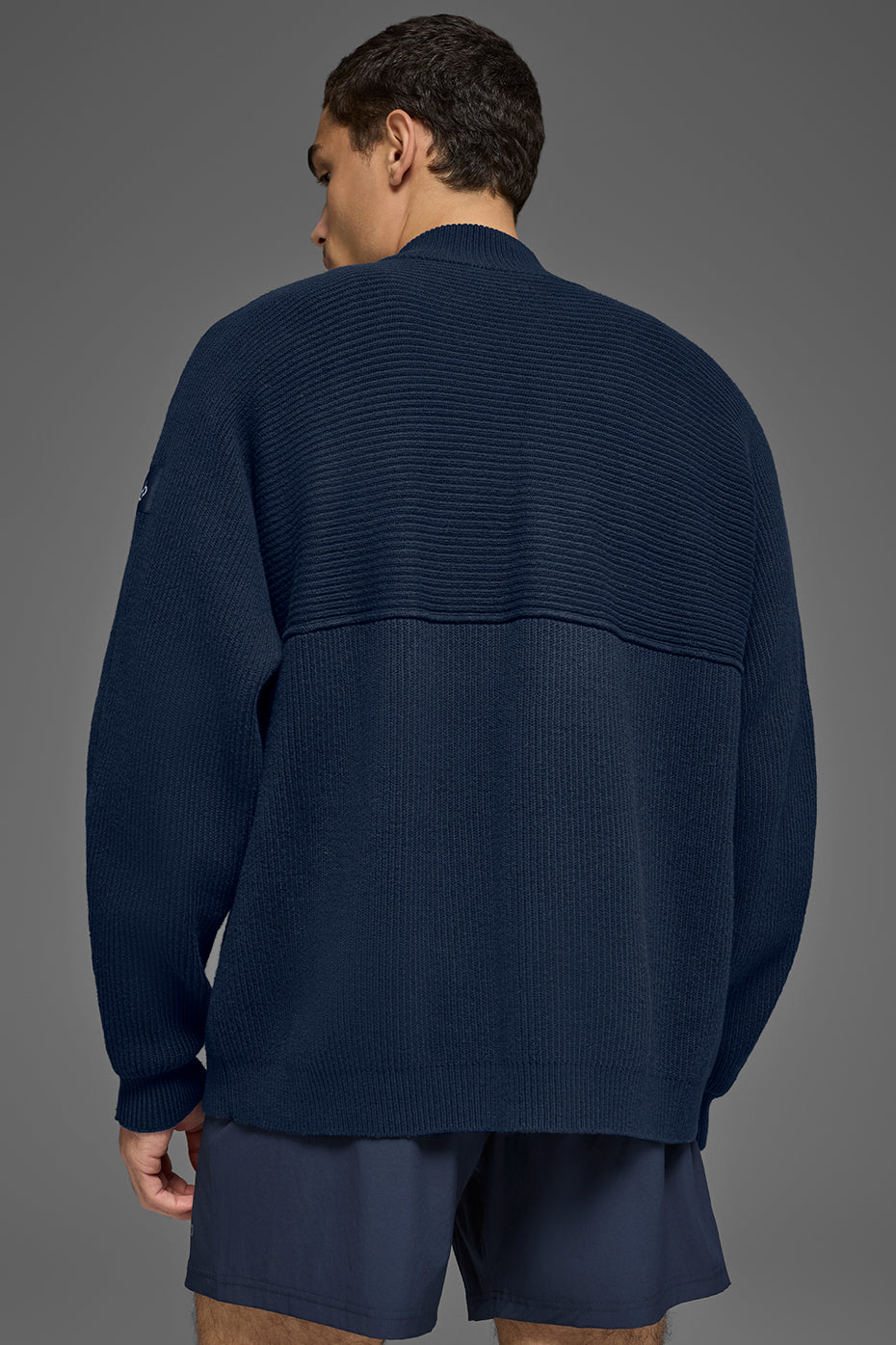 Domain Shift Rib Knit 1/4 Zip Sweater - Navy--3