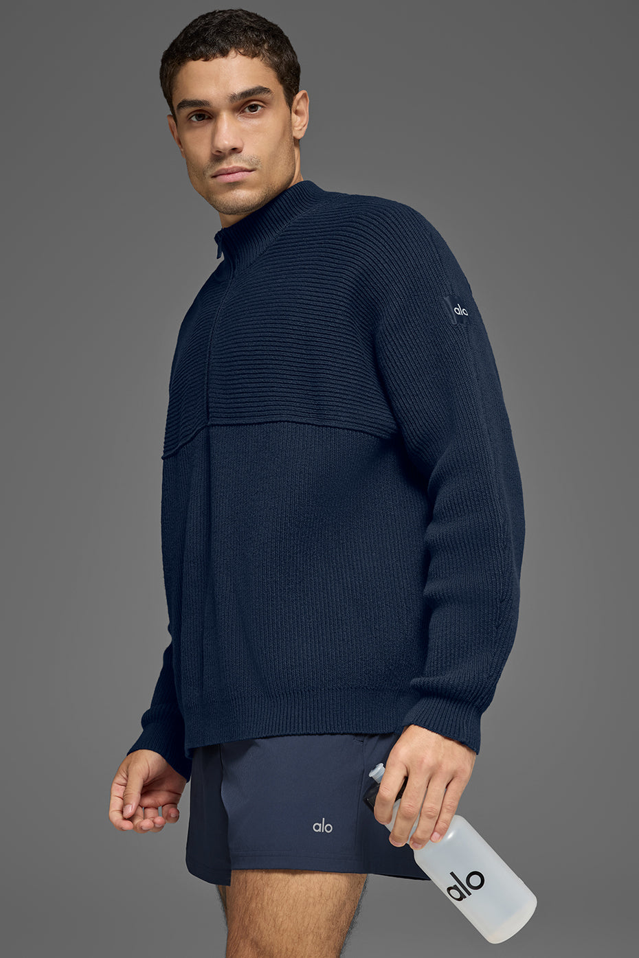 Domain Shift Rib Knit 1/4 Zip Sweater - Navy--4