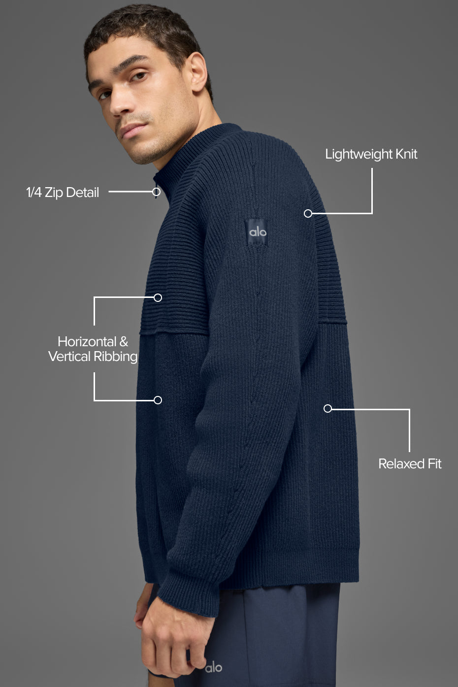 Domain Shift Rib Knit 1/4 Zip Sweater - Navy--1