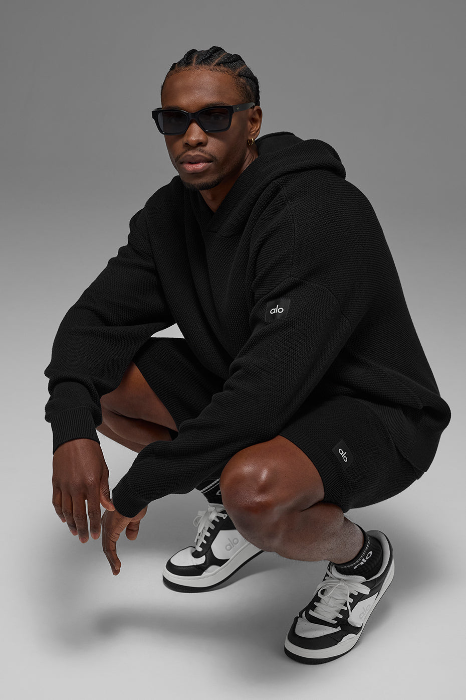 Sports Club Sweater Knit Hoodie - Black--3